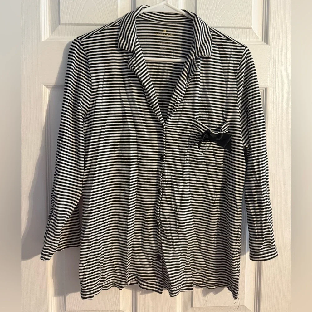 Kate Spade Black & White Striped Pajama‎ Set Bow Detail Size L